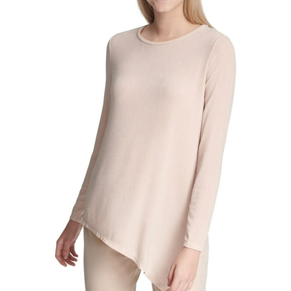 Calvin Klein Womens Metallic Asymmetric Pullover Top