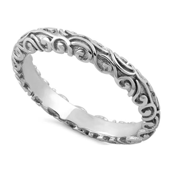 925 Sterling Silver Oxidized Platinum Plated Plain Bali Band Women Valentines Day Gifts Ring