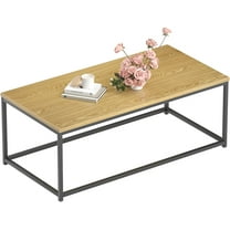 Hyxoo Modern Industrial Style Rectangular Coffee Table for Living Room, Bedroom - Rustic Accent Minimalistic Furniture with Wood Grain Top & Metal Frame - Center TV Table，Brown