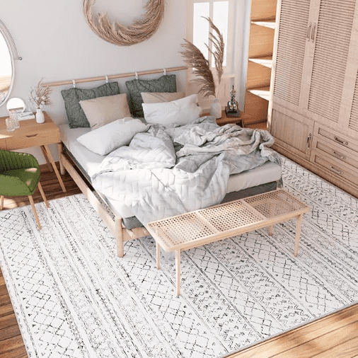 Area Rug - 9*12 Ultra-Thin Washable Rug, Moroccan Living Room Rug, Boho Rug Geometric, Non-Slip Non-Shedding Carpet for Kitchen Bedroom