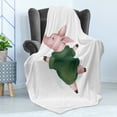 thumbnail image 4 of Farm Animal Soft Flannel Fleece Throw Blanket, Childish Image of Drawn Dancing Pig in Warm Sweater, Cozy Plush for Indoor and Outdoor Use, 70" x 90", Rose Reseda Green White, by Ambesonne, 4 of 5