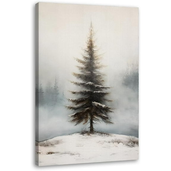 Christmas Landscape Winter Poster Farmhouse Elk Pine Cones Snowman Nature Canvas Painting Print Wall Pictures Living Room Decor (11 x14inch=(28 x 35 cm),Framed)