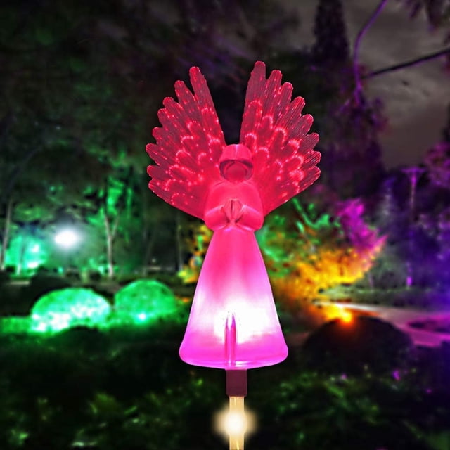 Decoración de césped impermeable, decoraciones de ángeles con LED que cambian de color, luz de estaca de jardín con energía solar, adorno para exteriores, iluminación automática para regalo