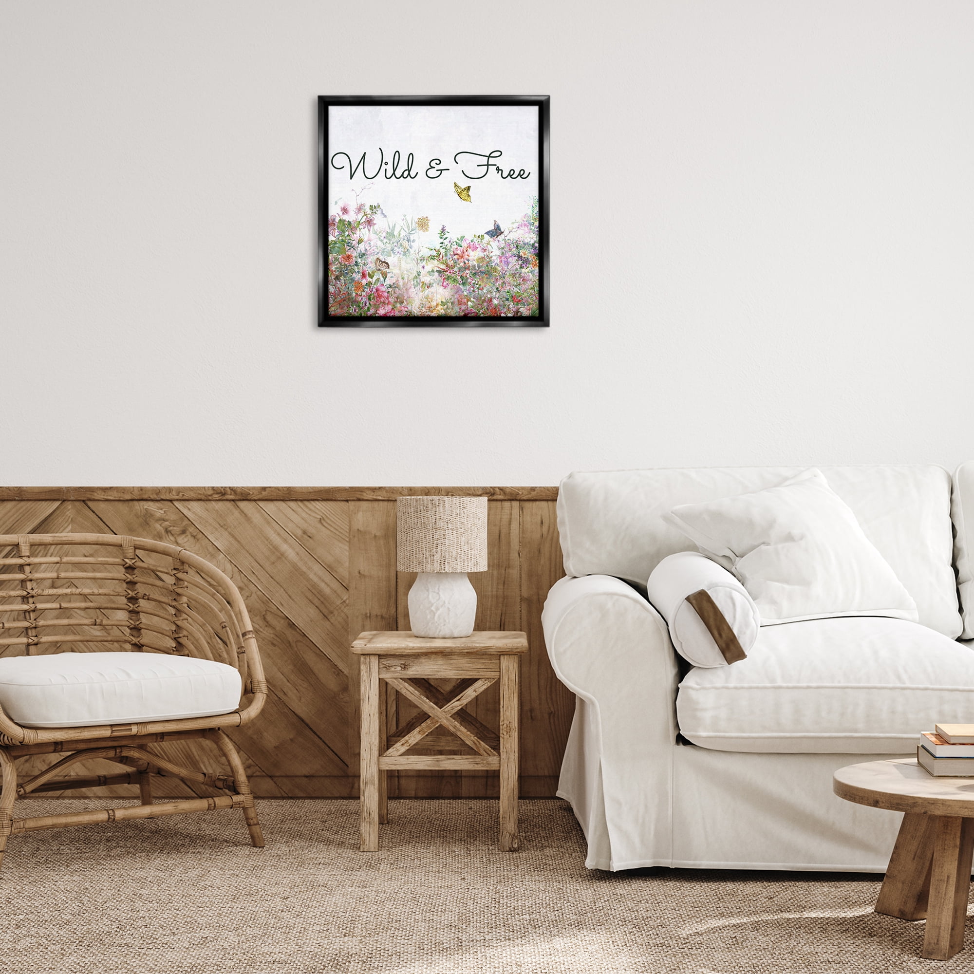 Stupell Industries Wild & Free Butterflies Landscape & Nature Painting Black Floater Framed Canvas Art Print Wall Art, 25 x 25