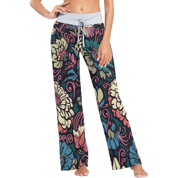 Women's Pajama Pants Vintage Floral Print Comfy Stretch Sleepwear Womens Wide Leg Pants Casual Loose Yoga Sweatpants Comfy Lounge Pajama, X-Large