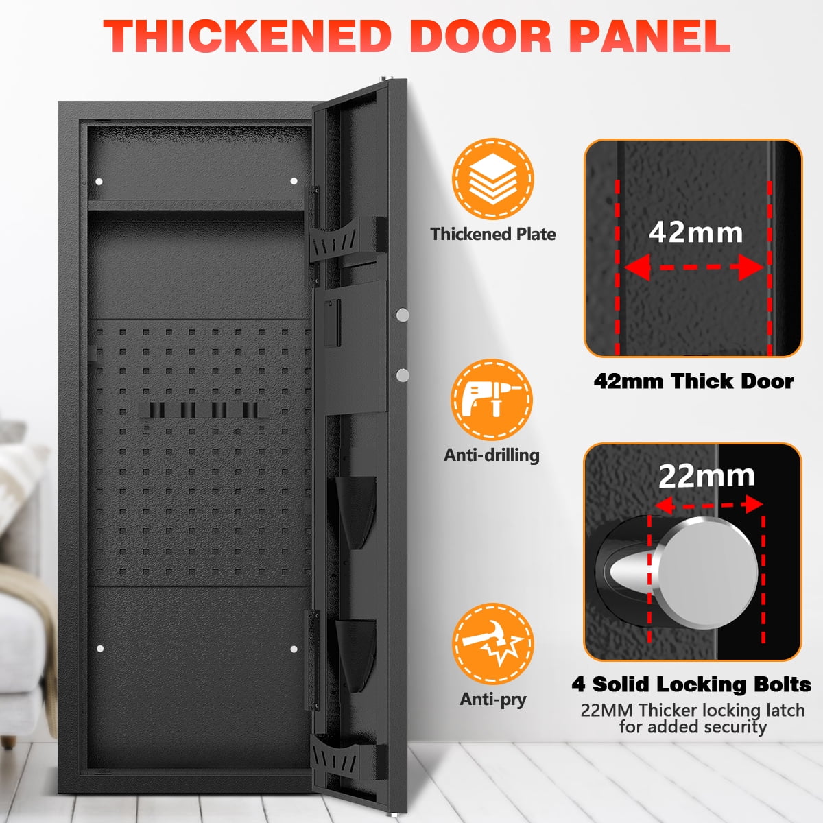 SYSENFO 12-15 Gun Cabinet, Quick Access Long Gun Safe for Home Rifles and Pistols, Large Unassembled Rifle Safe with Removable Shelves, Digital Keypad, Pegboard