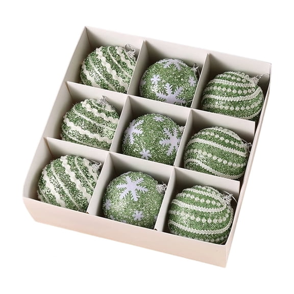 Christmas Ornaments Set Green Shatterproof Hanging Balls 9 Piece Christmas Tree Decorations for Holiday Home and Christmas Party Decor