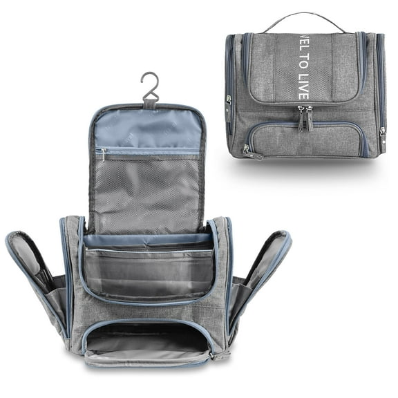 Hanging Travel Toiletry Bag for Women Men, Waterproof Cosmetic Makeup Organizer Bag Storage with Hook, Skincare Hygiene Bathroom Bag for Traveling Full Size Bottles (Gray)