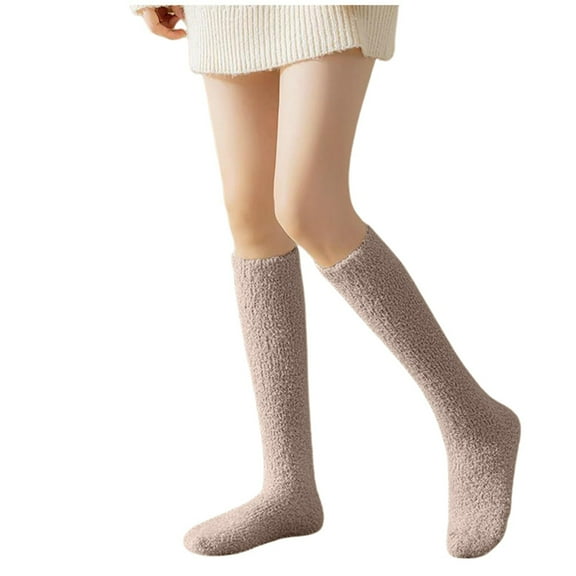 UJNDER Women's Coral Velvet Calf Socks Autumn Winter Thick Home Sleeping Warm Long Stockings Khaki