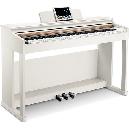 Donner DDP-100 88-Key Weighted Action Digital Piano Beginner keyboard piano Bundle with Furniture Stand Power Adapter White