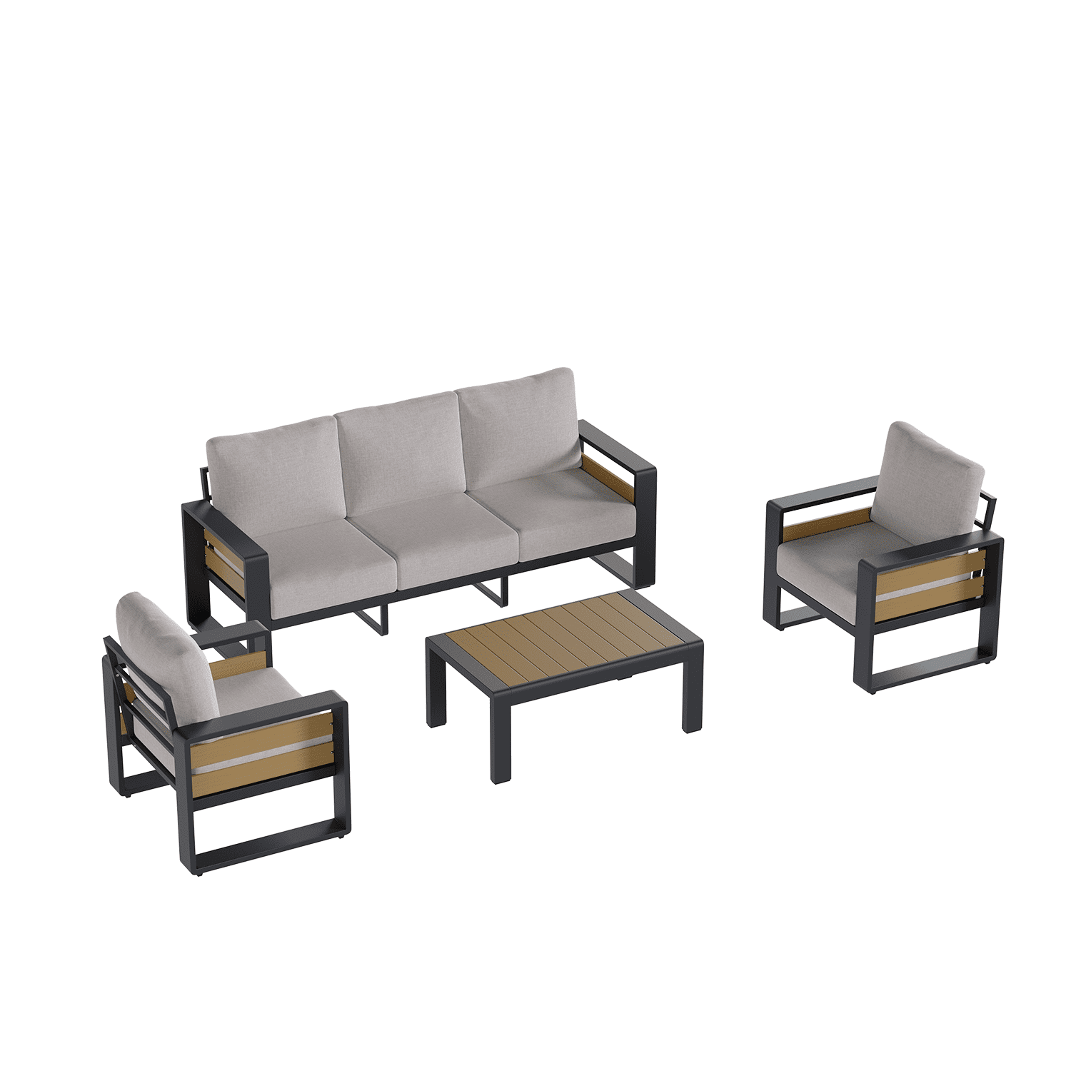 Clouddwell 5-Seats Aluminum Patio Furniture Set, Outdoor Metal Sofa Conversation Set with Coffee Table for Pool Garden Porch Backyard, Light Gray