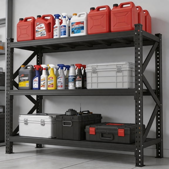 Multi-Purpose Garage Shelving, 3000LBS Anti-Shake Steel Storage Shelves, Industrial Utility Unit for Pantry, Basement and Utility Room, Black, 67"W x 20"D x 63"H, 3 Tier