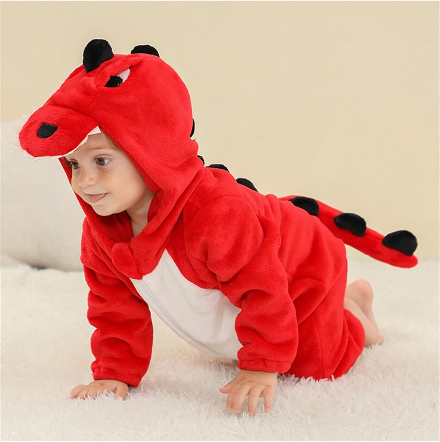 Toddler Dinosaur Animal Onesie Unisex Baby Kids Flannel Hooded Romper Jumpsuit Outfit For Boys And Girls
