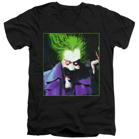 Batman Arkham Asylum Joker S/S Adult V-Neck T-Shirt 30/1 T-Shirt Black