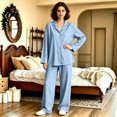 thumbnail image 6 of 2026 Casual Wear Adult Family Matching Pajamas Set - Soft Solid Color Button-Down Loungewear - Loose Fit Long Sleeve Top & Long Pants Two-Piece Casual Sleepwear, 6 of 6