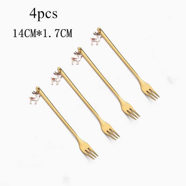 Cucharas de café de acero inoxidable para decoración del hogar, decoración de mesa de Navidad, regalos de Navidad, Año Nuevo, 2022, 4 unidades, 2023