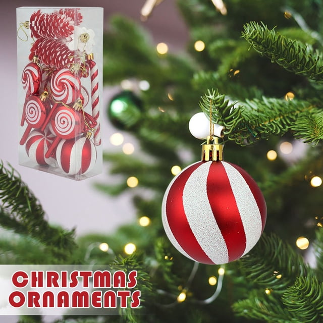 Juego de 6 Piezas de 15 Bolas Navideñas para Colgar En El Árbol de Navidad, Dulces y Regalos Navideños.