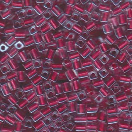 20 Grams Color Lined Metallic Pink Miyuki 4mm Square Cube Glass Seed, Loose Beads,