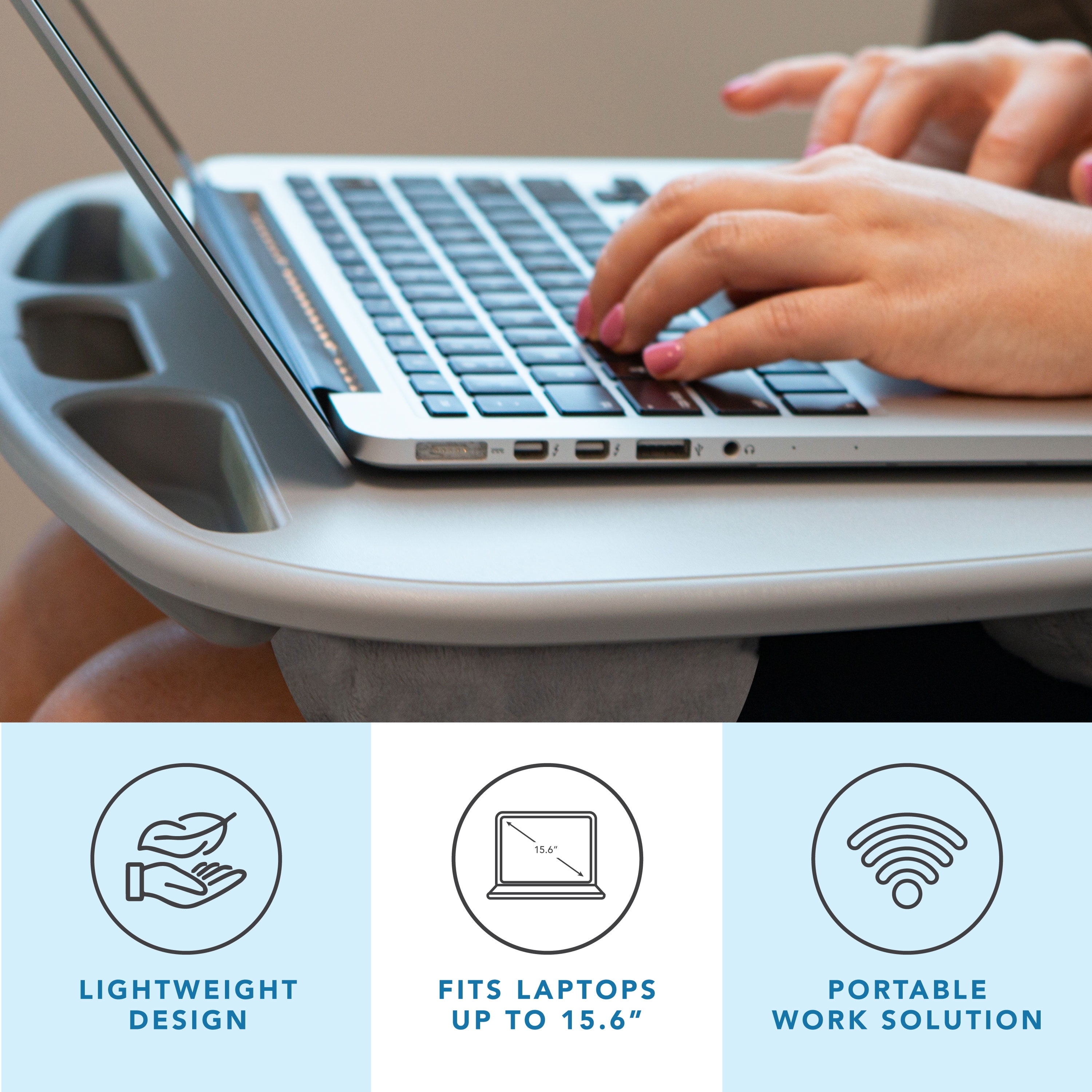LapGear MyDesk Lap Desk, Fits 15.6" Laptop, Cool Gray, 12-Pack