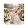 thumbnail image 5 of BLISSFUL STEP Women's Floral Lace Pointed Toe Ankle Boots Tulle Bow Stiletto Heel Wedding Dress Booties White 8, 5 of 8