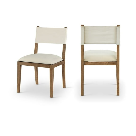 Meridian Furniture Avon Cream Linen Textured Fabric Dining Side Chair, Set of 2