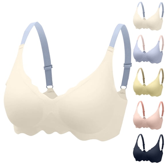 Lovzfmll Bras for Women, Seamless Wireless Everyday Bralette Bra, Standard Straps Seamless Pull-On Stretchable Removable Pad Bra