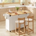 thumbnail image 2 of Noelse 52" Kitchen Island with Drop Leaf, Solid Rubber Wood Top, Kitchen Island Cart with Drawers, Cabinets, Spice Rack & Wheels, Portable Rolling Island Table for Kitchen Storage, White, 2 of 9