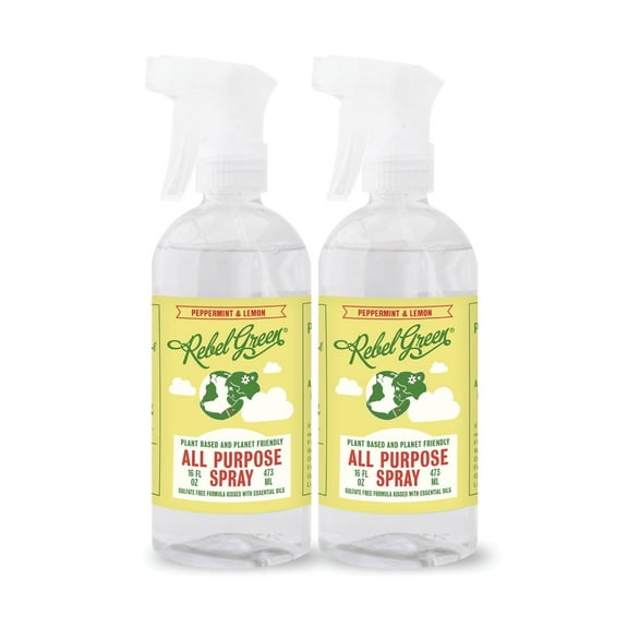Rebel Green Natural All-Purpose Cleaning Spray - Peppermint & Lemon Scent - (16 Ounce Bottles, 2 Pack)