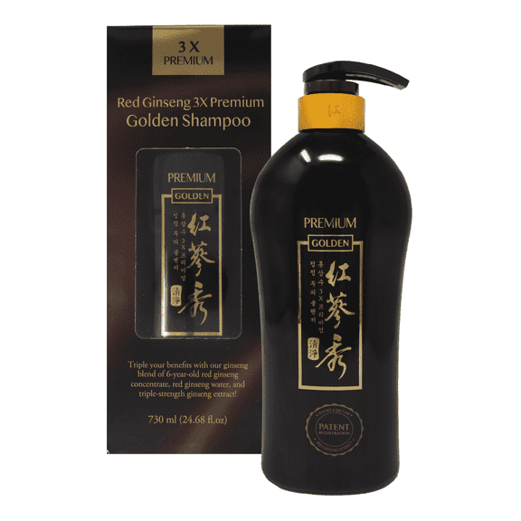 Naisture Red Ginseng 3X Premium Golden Shampoo with 6-Year Old Korean Red Ginseng Concentrate for Itchy Scalp and Thinning Hair, 730 ml