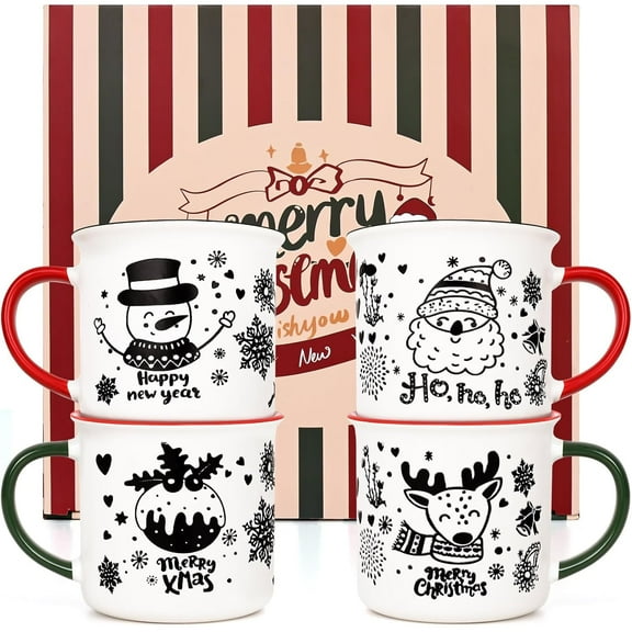 Futtumy Christmas Mugs Set of 4, Christmas Gifts Mugs, White Ceramic Coffee Mugs Cup, 13 fl oz