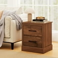 thumbnail image 4 of Gymax Set of 2 Drawer Nightstand Bedside Table Compact Sofa End Table Rustic Walnut, 4 of 10