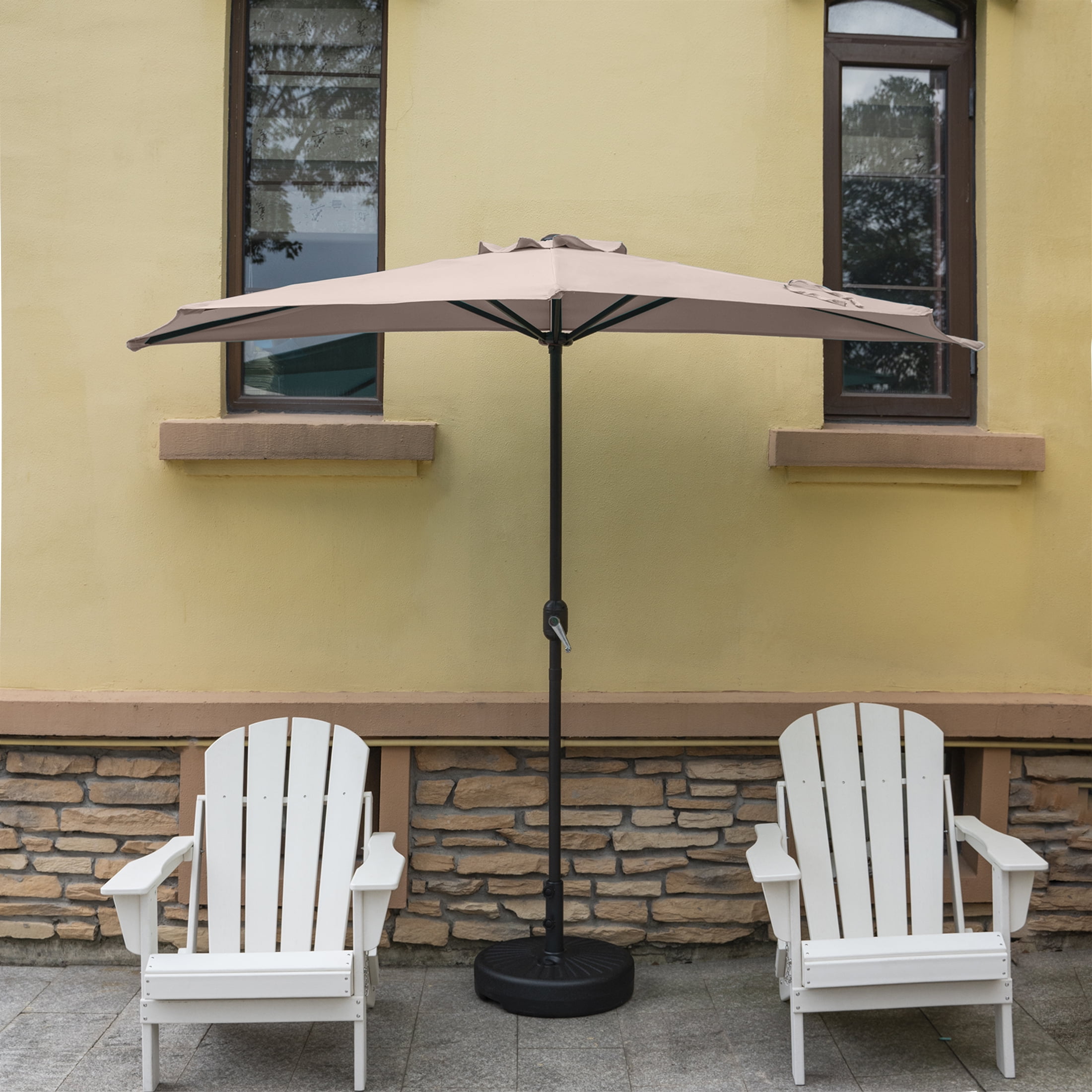 WestinTrends Lanai 9 Ft Outdoor Patio Half Umbrella, Small Grill Deck Porch Balcony Shade Umbrella with Crank, Beige