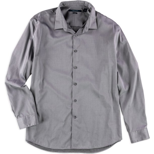 Perry Ellis - Camisa de manga larga con botones para hombre sin planchado, gris, mediano