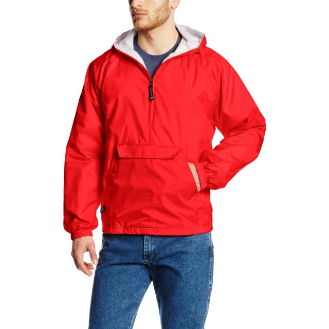 Charles River Apparel Classic Windbreaker Pullover Hooded Jacket, Red, 2XL