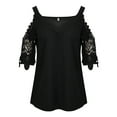 thumbnail image 4 of LilyLLL Womens Cold Shoulder V Neck Shirt Half Sleeve Lace Blouse Tops, 4 of 4