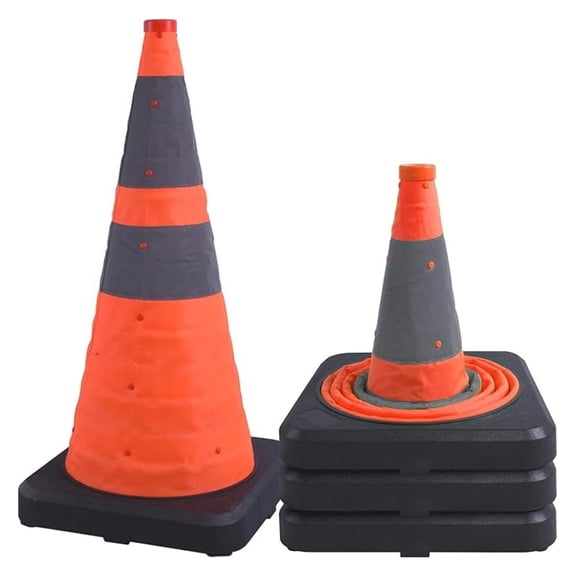 4 Pack 28" Collapsible Traffic Cone - Foldable Safety Cone with Heavy-Duty Base & Reflective Fabric, Waterproof UV-Resistant for Road Work, Events, Parking Lots & Garage Use