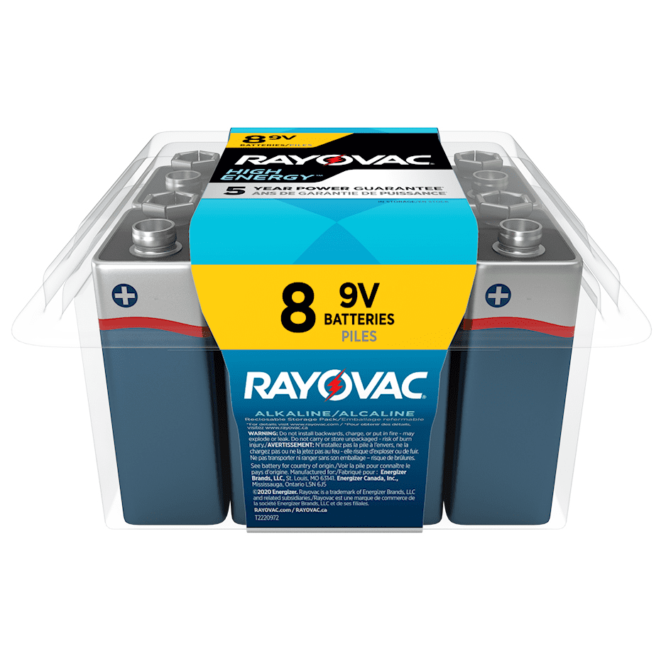 Rayovac High Energy 9V Batteries (8 Pack), Alkaline 9 Volt Batteries