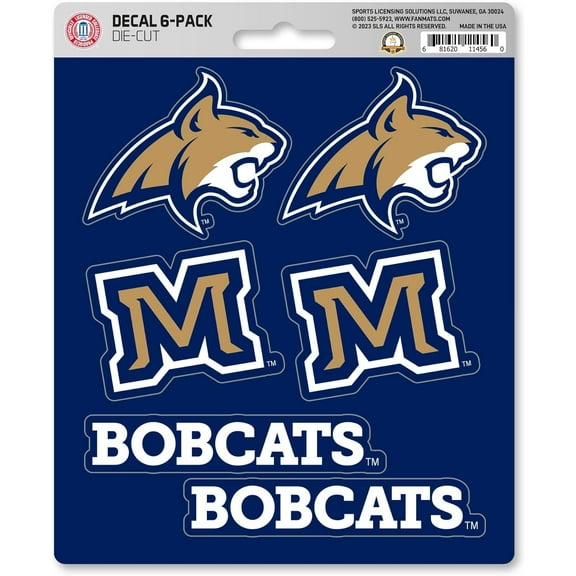 Montana State University Bobcats 6-Piece Decal Sticker Set, 5x6 Inch Sheet, Gift for football fans for any hard surfaces around home, automotive, personal items