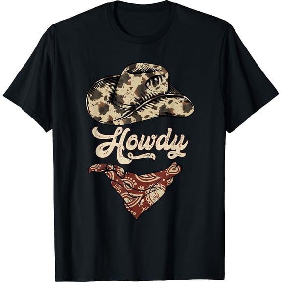Mens Women Howdy T-Shirt Western Southern Cowboy Cowgirl T-Shirt Black X-Large