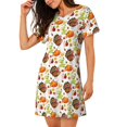 thumbnail image 3 of Lafuoo Holiday Thanksgiving Turkey Pattern Women's Short-sleeved Nightdress, Knee-length Pullover Nightgown, Summer Home Wear-3X-Large, 3 of 8