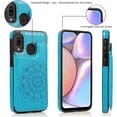 thumbnail image 6 of Design for Samsung Galaxy A20S Case with Tempered Glass Screen Protector Credit Card Holder Slot, Leather Wallet Phone Cases Kickstand Protective Cover for Galaxy A 20S Plus A207M Women Men Girls Blue, 6 of 13