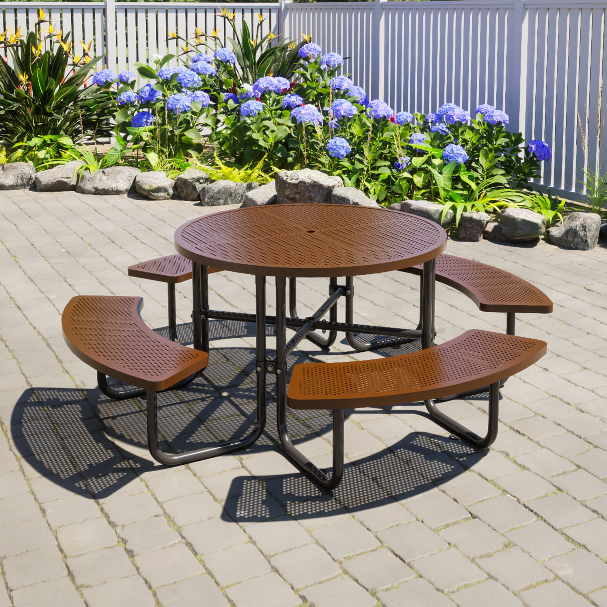 LZBEITEM 46'' Steel Round Picnic Table for Outdoors, Expanded, Metal
