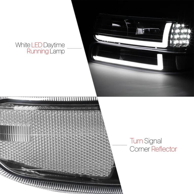 DNA Motoring Black Amber Headlights - Compatible With 94-99 Chevy Suburban / C/K1500 & 95-99 GMC Yukon