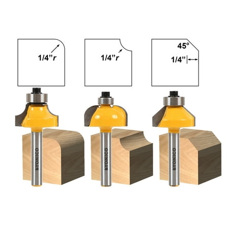 

Yonico 3 Bit Edging Router Bit Set - Small Round over Cove & Chamfer - 13310q