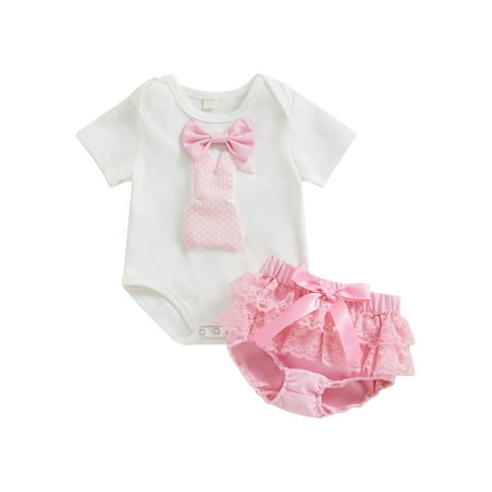 

Xkwyshop Toddler Baby Girls Easter Clothes Short Sleeve Bunny Bow Romper Tops Ruffle Lace Pants Casual Outfits Set 18-24 Months