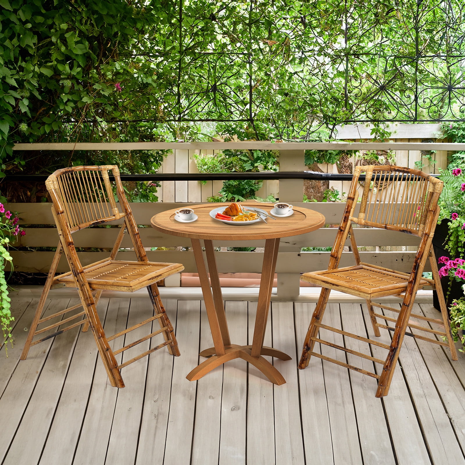 Ktaxon 1Pcs Bamboo Folding Chair,  Comfortable Seat for Indoor Outdoor Patio Porch Wedding  Party Event, Brown