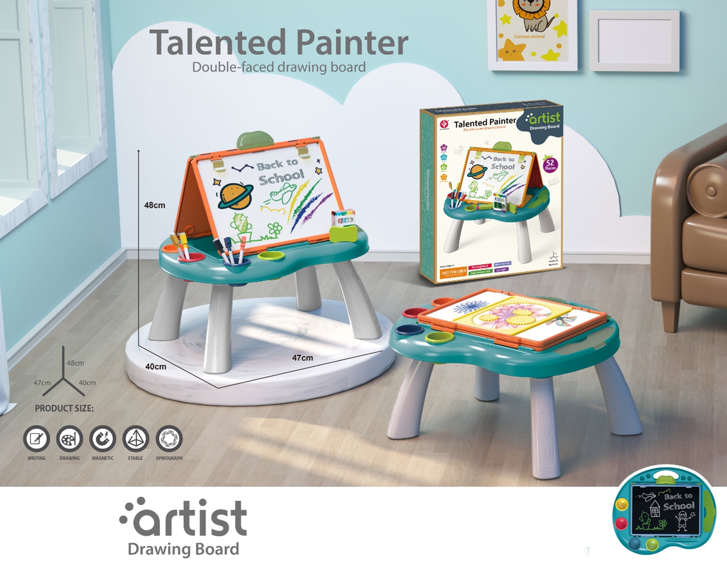 Easel for Kids, Adjustable Standing Sitting Table Top Easel, Double Magnetic Drawing Board with Painting Accessories, Birthday Christmas Gift for Boys Girls