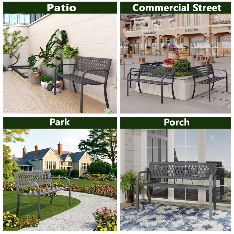 WASUHE 50-Inch Outdoor Patio Bench, 2-Person Black photo 2