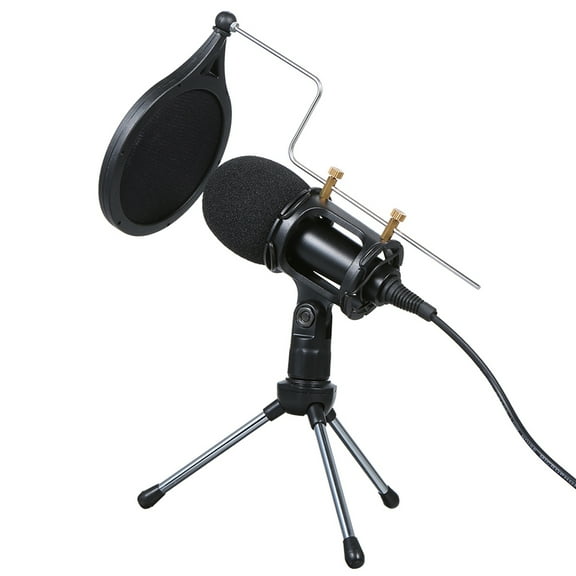 OWSOO Wired Condenser Microphone Audio 3.5mm Studio Mic Vocal Recording KTV Karaoke Mic with Stand for PC Phone