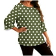 thumbnail image 2 of Tops for Women Long Sleeved Polka Dot Round Neck T-shirt Home Casual T-Shirt Army Green XXXXL, 2 of 6